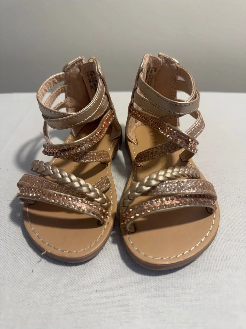 Toddler Girls' Strappy Glitter Braided Gladiator Sandals - Rose Gold